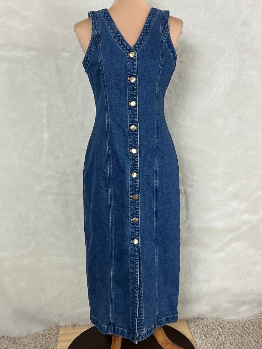 Madewell NS959 Sleeveless Denim V-Neck Midi Sheath Dress 6